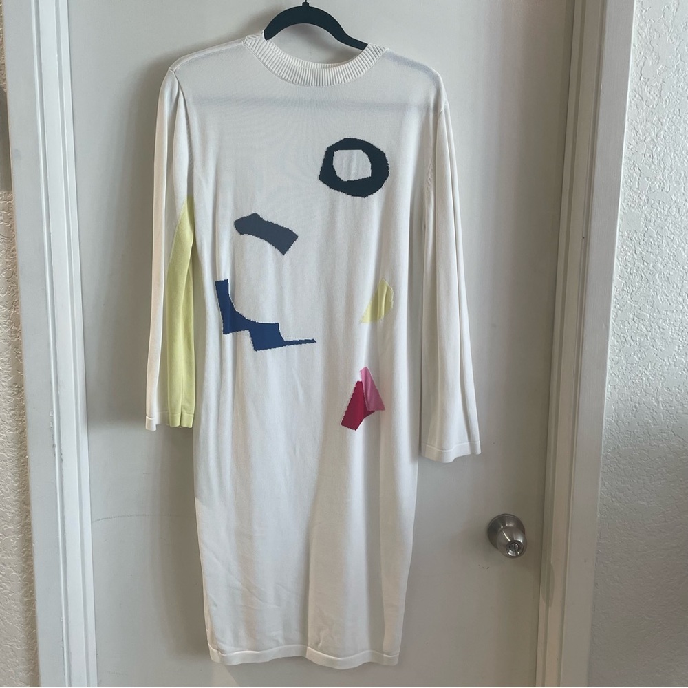 Cream Front Row Shop dress with geometric color accents